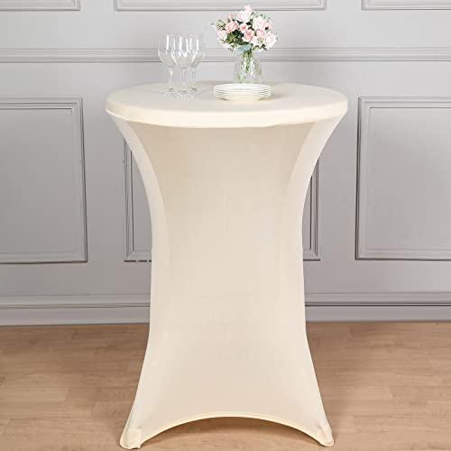 Tableclothsfactory Beige Wholesale Stretchy Spandex Tablecover for Cocktail Table Wedding Party Bar Restaurant Tablecloth, 32" Plain