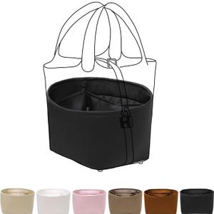Luxury Silk Purse Organizer for Picotin18 - Silky Smooth Handbag Insert with Hidden Zipper, Lightweight and Supportive Tote Shaper for Elegant StorageBlack (PC18)