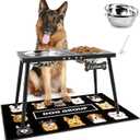 Metal Raised Dog Bowl Stand for Extra Large & Large, Dogs Food & Water Bowls 15" Tall,with Sprill Proof Mat, Raised Stand Black (70OZ-Stainless Steel Dog Bowls, Mat-20x31)