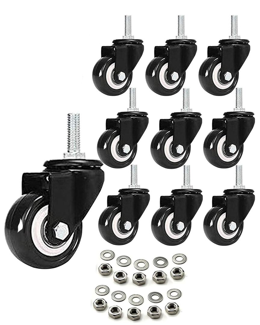 Heavy Duty Swivel Caster with 1.5in Threaded Bar, M8x25 Nut Spacer, for Shopping Carts, Workbenches and Furniture (Without Brake, 10)