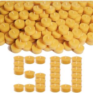 Pure Beeswax Tealight Candles | 50 Pack Natural Unscented Beeswax Candles, Long Burning 4+ Hours Clean Burning, Yellow