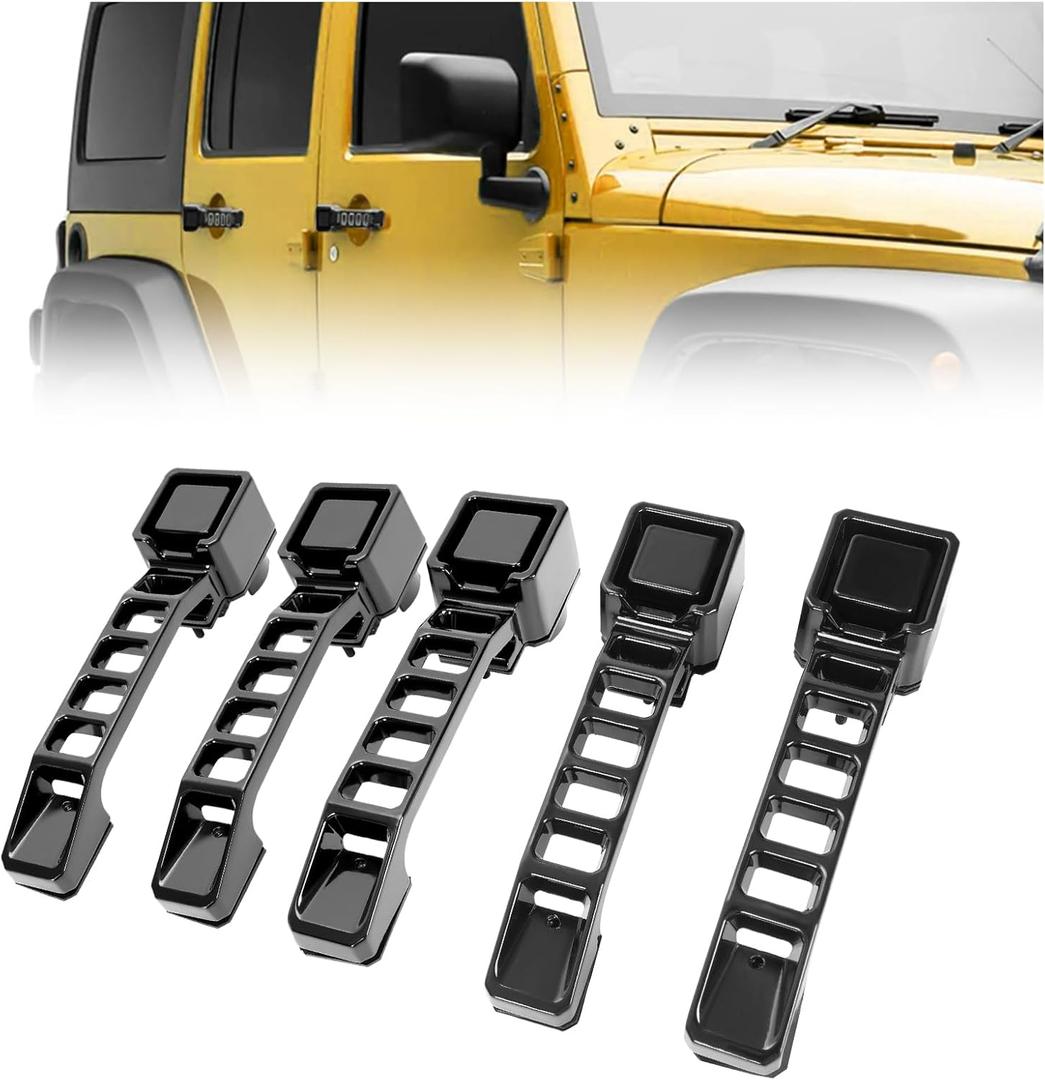KUAFU Exterior Door Handle Compatible with 2007-2018 Jeep Wrangler JK JKU Door Handle & Tailgate Handle Heavy Duty Aluminum Powder Coated Black (5PCS)