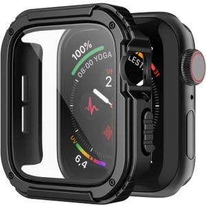 Recoppa for Rugged Apple Watch Case 42mm Series 3/2/1 with Screen Protector, Durable Military Grade Quattro Pro Series Drop-Proof Protective Cover Full Coverage Bumper for Men iWatch(Black)