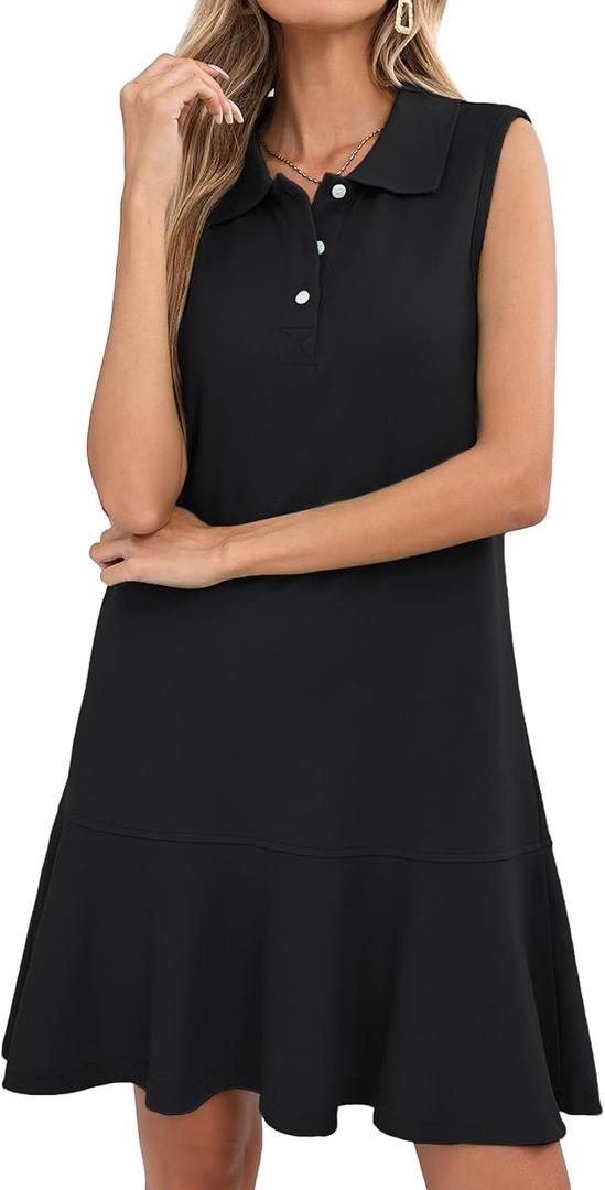 Women's Sleeveless Polo Dress Golf Tennis Summer Casual Mini Dresses (Black, L)