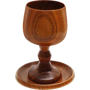 TALPGOD Handmade Wooden Communion Chalice Cup with Tray  Vintage Goblet Wine Cup for Christian Church Ceremony (5.1 Inches)