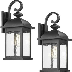 FEMILA 21" Outdoor Wall Light Fixture, 2 Pack Modern Outdoor Wall Sconce, Rust-Proof Waterproof Wall Light with Seeded Glass, Ideal for Porch, Patio, Entryway, Garage, 4FD54B2-2PK BK