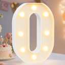 Pooqla Decorative Led Light Up Number Letters, White Plastic Marquee Number Lights Sign Party Wedding Decor Battery Operated Number (0)