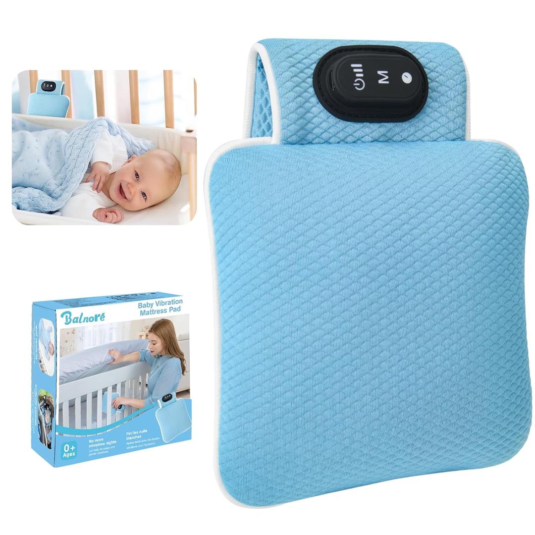 Vibrating Pad for Baby Crib, Baby Vibrating Sleep Soother, Gentle Vibrations Mattress Pad, 3 Adjustable Modes, 90-Minute Timer, Use for Bassinet/Strollers/Travel, Ideal Sleep Aid for Newborns (Blue)