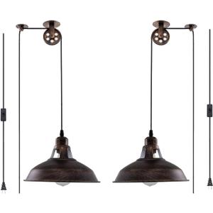 Plug in Pendant Light Industrial Pulley Pendant Lamp E26 Vintage Hanging Light Fixture With 16.4ft Cord On/Off Switch For Pool Table, Houseplant Grow lights, Kitchen Island, Sink 2 Pack Aged Bronze