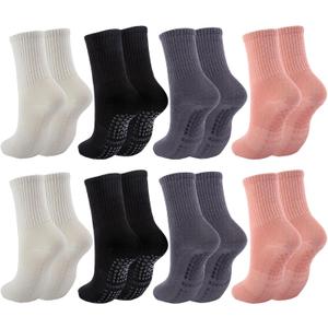 Pilates Socks with Grips for Women Non Slip Grippy Yoga Crew Grip Socks for Barre Hospital Sticky Slipper Socks