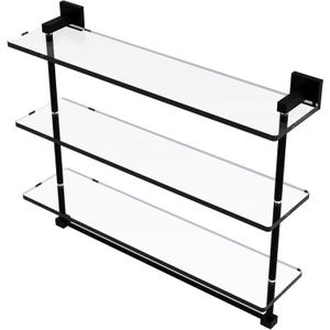 Allied Brass MT-5-22TB-BKM Montero Collection 22 Inch Triple Tiered Glass Integrated Towel bar Shelf, Matte Black