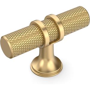 Amerdeco 10 Pack Champagne Bronze Cabinet Knobs 2 Inch Length Single Hole T Bar Kitchen Cabinet Knob Knurled Cabinet Pulls for Drawer Cupboard