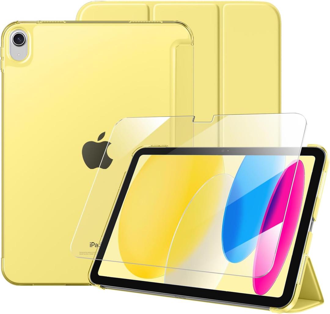 Mastten for iPad (A16) 11th Generation Case 11 Inch 2025 with Screen Protector, iPad 10th Generation Case 10.9 Inch 2022 Cute Slim Hard Translucent Back Full Protective Trifold Stand Cover, Yellow