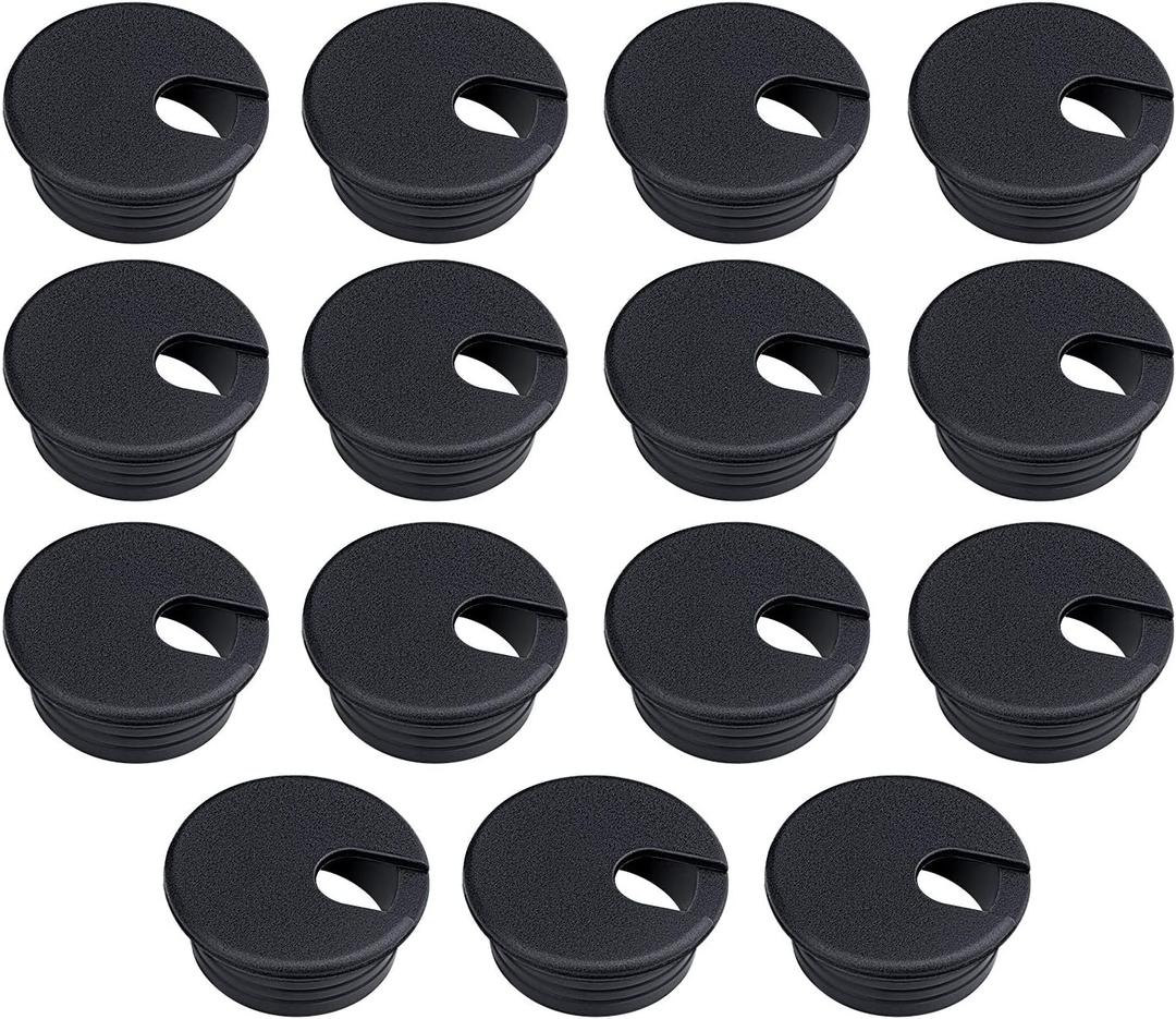 2 x 15 Pack 1.5 Inch Desk Cable Hole Cover Grommet - Plastic Wire Cord, Black