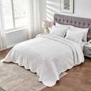 Kingnex 106x96 King Size Bedspread Ultrasonic No Stitching Lightweight Quilted Coverlet Set 3 Pieces 1 Quilt 2 Pillow Shams White