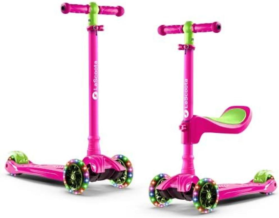 Lascoota 2-in-1 Kids Kick Scooter with Seat, 3 Wheel Scooter (Pink Blush)