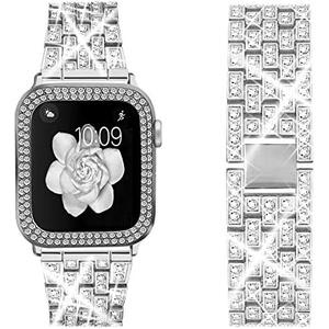 Compatible for Apple Watch Ultra Band 49mm 46mm 45mm 41mm 38mm 40mm 42mm 44mm with 2 Pack Bling Crystal Diamonds Case Cover, iwatch SE Series Ultra 3 2/11/10/9/8/7/6/5/4/3/2/1 Bands for Women (42mm)