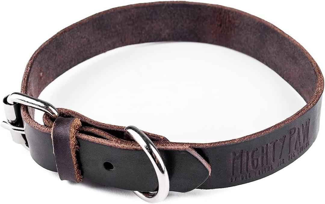 Mighty Paw Leather Dog Collar - Genuine Distressed Leather - Strong Metal Buckle - Ultimate Comfort - Modern Style for All Dogs Breeds - Comfort Puppy Collar - (Large - Brown) (Large: 14.5 - 18 inches) Mighty Paw Leather Dog Collar - Genuine Distressed Leather - Strong Metal Buckle - Ultimate Comfort - Modern Style for All Dogs Breeds - Comfort Puppy Collar - (Large - Brown) (Large: 14.5 - 18 inches)