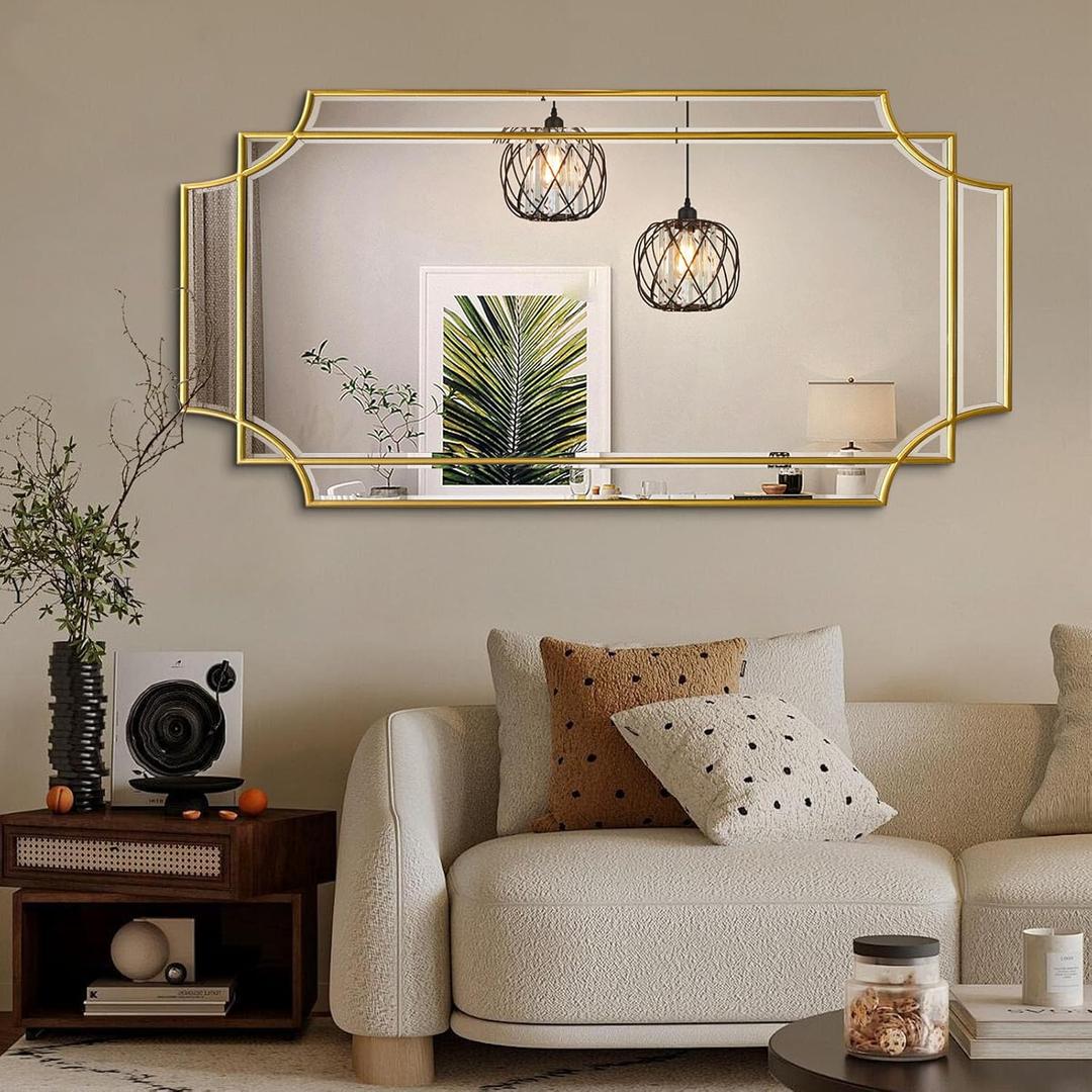 womilous Gold Beveled Mirror, 24"x47.2" Bathroom Mirrors for Over Sink, Large Rectangle Vanity Mirror, Modern Elegant Decorative Mirrors for Living Room Bedroom Fireplace Entryway Hallway