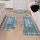 Kitchen Mats for Floor with Grid Design, Farmhouse 3 Piece Washable Absorbent Runner Rugs Non Slip Cushioned Kitchen Mat Comfort Rug Set for Kitchen, Floor, Office (17*30+17*47+17'*59", Turquoise)