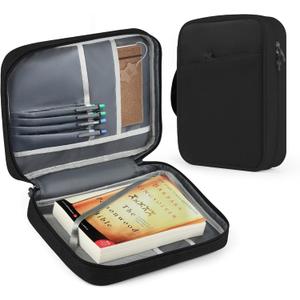 MOSLA Bible Cover Bag with for Women Men, Scripture Study Carrying Book Cover Church Bag with Handle and Pocket for Fathers Mothers Mom Kids, Catholic Church, Christian Gifts Black