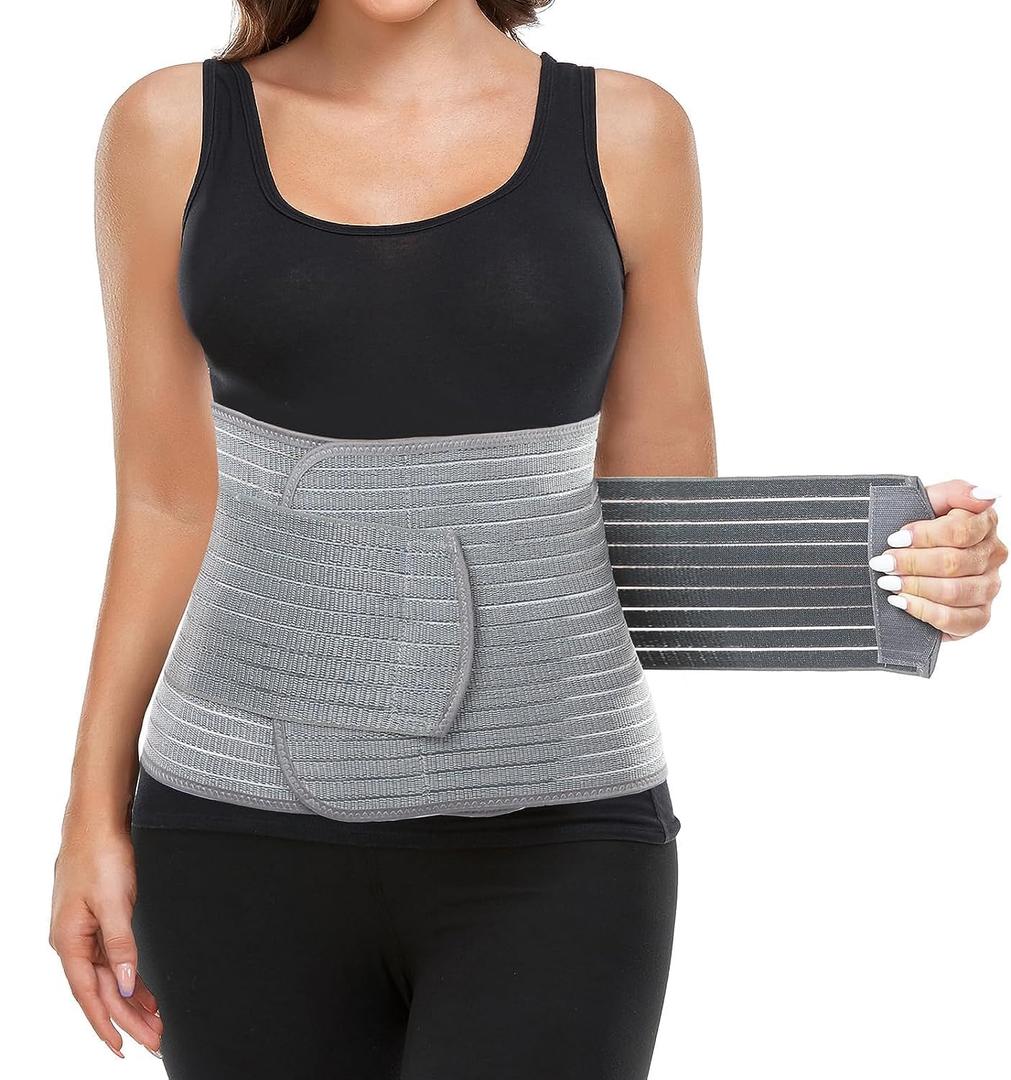 MAMODY Postpartum Belly Wrap, Postpartum Belly Band, Abdominal Binder (Polyester Made with Bamboo Charcoal Fiber),S/M (Gray, S)