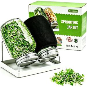 Premium Sprouting Jar Kit 2Pcs Large Wide Mouth Mason Jars With Screen Sprout Lid,Sprouting Jar Stand,Tray,Blackout Sleeves,-Seed Sprouting Kit For Growing Mung beans,Broccoli
