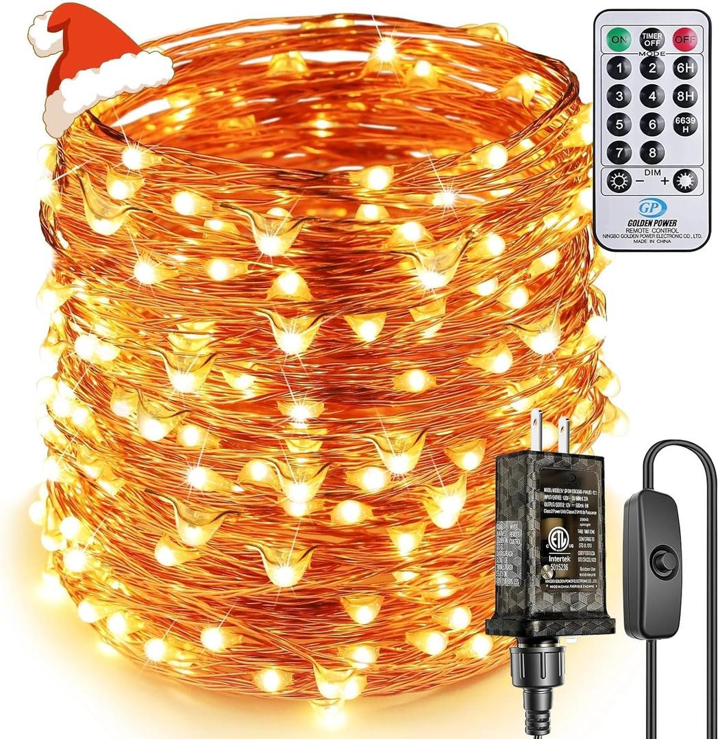 Super Long LED String Lights 99ft 300 LEDs Fairy String Lights with Switch/Timer, Indoor/Outdoor Copper String Lights with Remote, for Birthday Wedding Christmas, Plug in/8 Modes Warm White