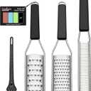 Cambom Lemon Zester Grater Three-piece Suit - Heavy Duty Kitchen Tool for Parmesan Cheese, Ginger, Garlic, Nutmeg, Chocolate, Vegetables, Fruits Stainless Steel Grater Dishwasher Safe Black