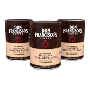 Don Francisco's Hawaiian Hazelnut Ground Flavored Coffee: Rich, Aromatic 100% Arabica Beans - (3 x 12 oz Recyclable Cans), EXP: 07/21/27