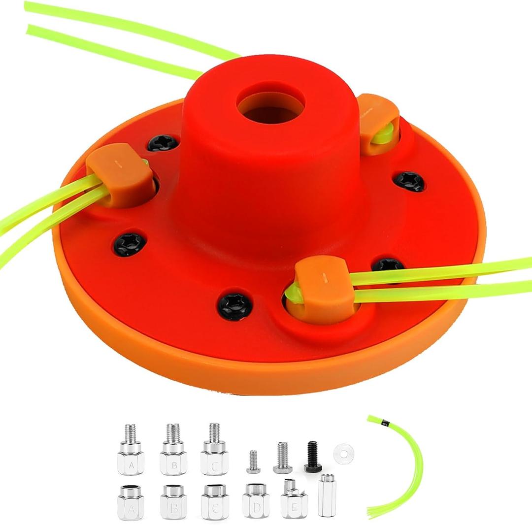Quintillus Universal Weed Eater Head,H09 Weed Wacker Head Grass Trimmer Head Compatible with Ego, Ryobi, Echo, Weed Warrior with 12pc 11in / .095" Triangle Trimmer Line Not for Kobalt (Orange)