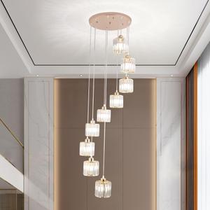 9-Light Crystal Raindrop Chandelier, Gold, for High Ceilings | Modern Hanging Chandelier for Staircase, Foyer, Entryway, Dining Room or Living Room