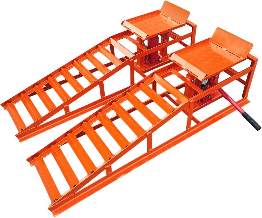 2 Pack Hydraulic Car and Truck Service Ramps,11023 Lbs (5 Tons), Low Profile Car Lift Service Ramps for Oil Changes, Adjustable Lift Height 9.8" to 16.21", Home Garage,Vehicle Auto Garage (Orange)