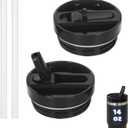 2 PACK 14 Oz Leak Splash Proof Lid, 14 Oz Tumbler Detachable Flip Straw Lid Replacement Accessories, Reusable Spill Proof Screw on Flip Straw Tumbler Cover (Black)