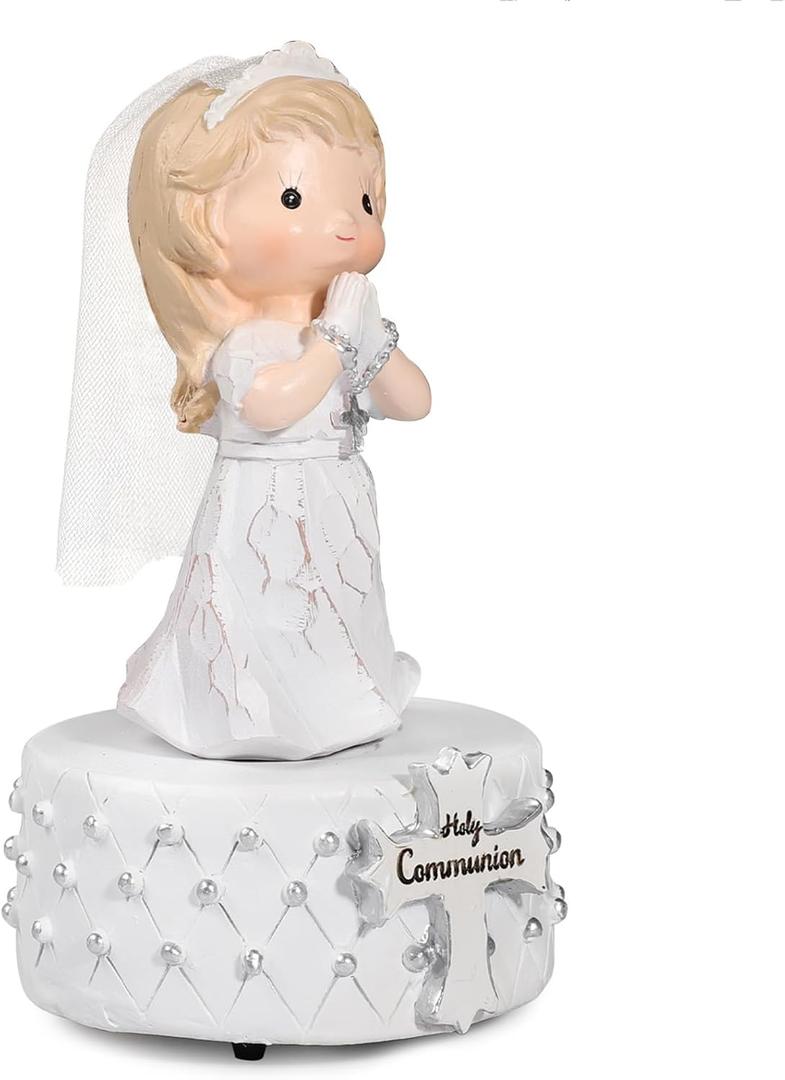 Holy Communion Girl Figurine with Music Box, 7.28 Inch Praying Girl Keepsake Figurines for Baptism Gifts Religious Gifts Christian Gifts First Communion Confirmation Gifts Easter Gifts
