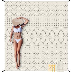Beach Blanket Sandproof, Beach Mat Sand Free Waterproof, Large Picnic Blanket for 2-4 Adult, Lightweight Quick Drying & Durable Polyester Outdoor Blanket, Beach Essentials Must Have Accesorries (6.6x7.2 FT (14 Person), Moroccan Cream)