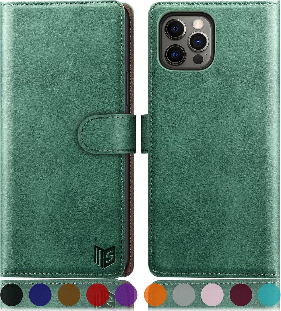 SUANPOT for iPhone 13 Pro Max 6.7 5G with RFID Blocking Wallet case Credit Card Holder,Flip Book PU Leather Phone case Shockproof Cover Cellphone Women Men for Apple 13 Promax case Wallet Sea Green