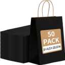 RACETOP 50Pcs Black Gift Bags 8x4.5x10.8 Inch, Kraft Paper Bags with Handles, Shopping Bags for Boutique, Wedding Party Favor, Merchandise, Retail, Small Business, Bulk