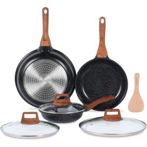 ESLITE LIFE Nonstick Ceramic Frying Pans Skillets Set with Lids, Non-Toxic Egg Omelette Kitchen Cooking Pans Compatible with All Stovetops (Gas, Electric & Induction), PTFE & PFOA Free (Black) (8"+9.5"+11" Set w/Lids)