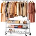 EAGMAK Heavy Duty Clothes Rack Load 686 LBS, Rolling Clothing Rack with 3 Shelves, Height Adjustable Metal Coat Rack, Portable Garment Closet Wardrobe Organizer with Wheels for Hanging Clothes, Silver