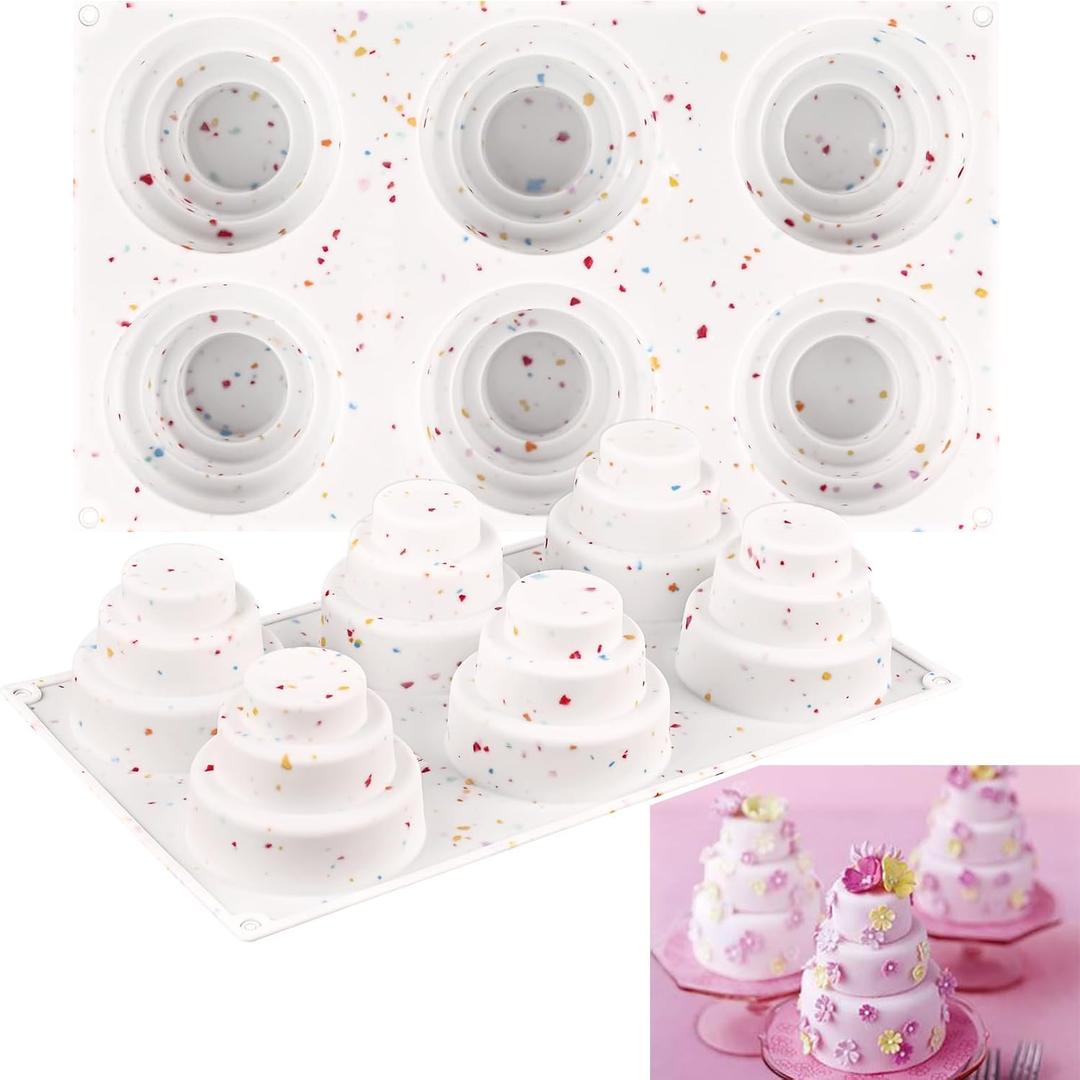Sakolla 2 Pack 3 Tier Mini Cake Molds, 6 Cavity Silicone Cake Molds for Baking Cake Pop, Cakesicle, Brownie and Mousse (Confetti)