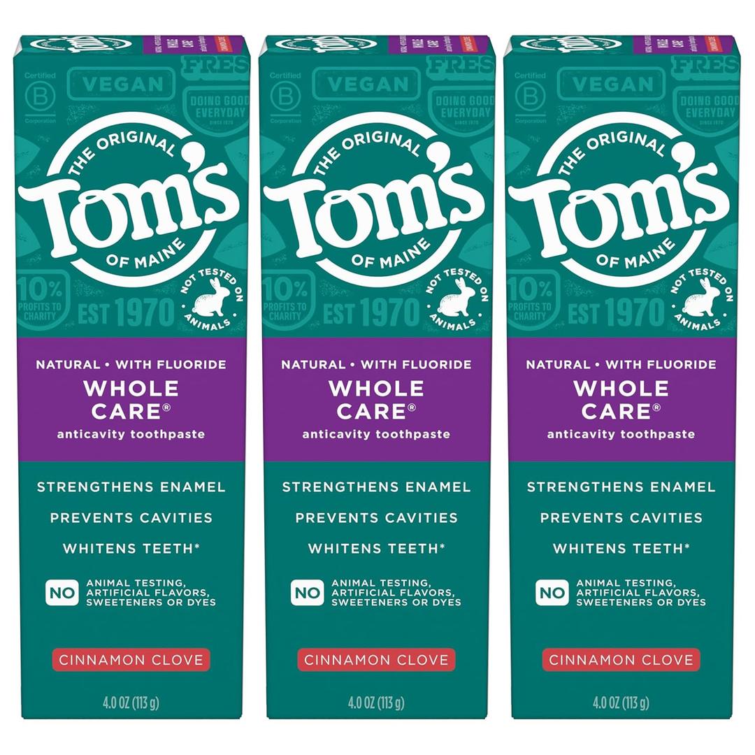 Tom's of Maine Whole Care Natural Toothpaste with Fluoride, Cinnamon Clove, 4.0 oz. 2-Pack 