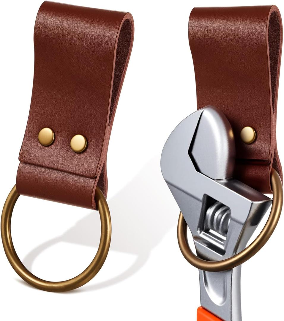 Sadnyy 2 Pcs Hammer Holder for Belt, Fits Belts up to 2" Wide, Spud Wrench Holder Leather Loop Hammer Spud Axe Holster Ironworker Tool Accessories for Woodworking Handicraft Electricians (Brown)