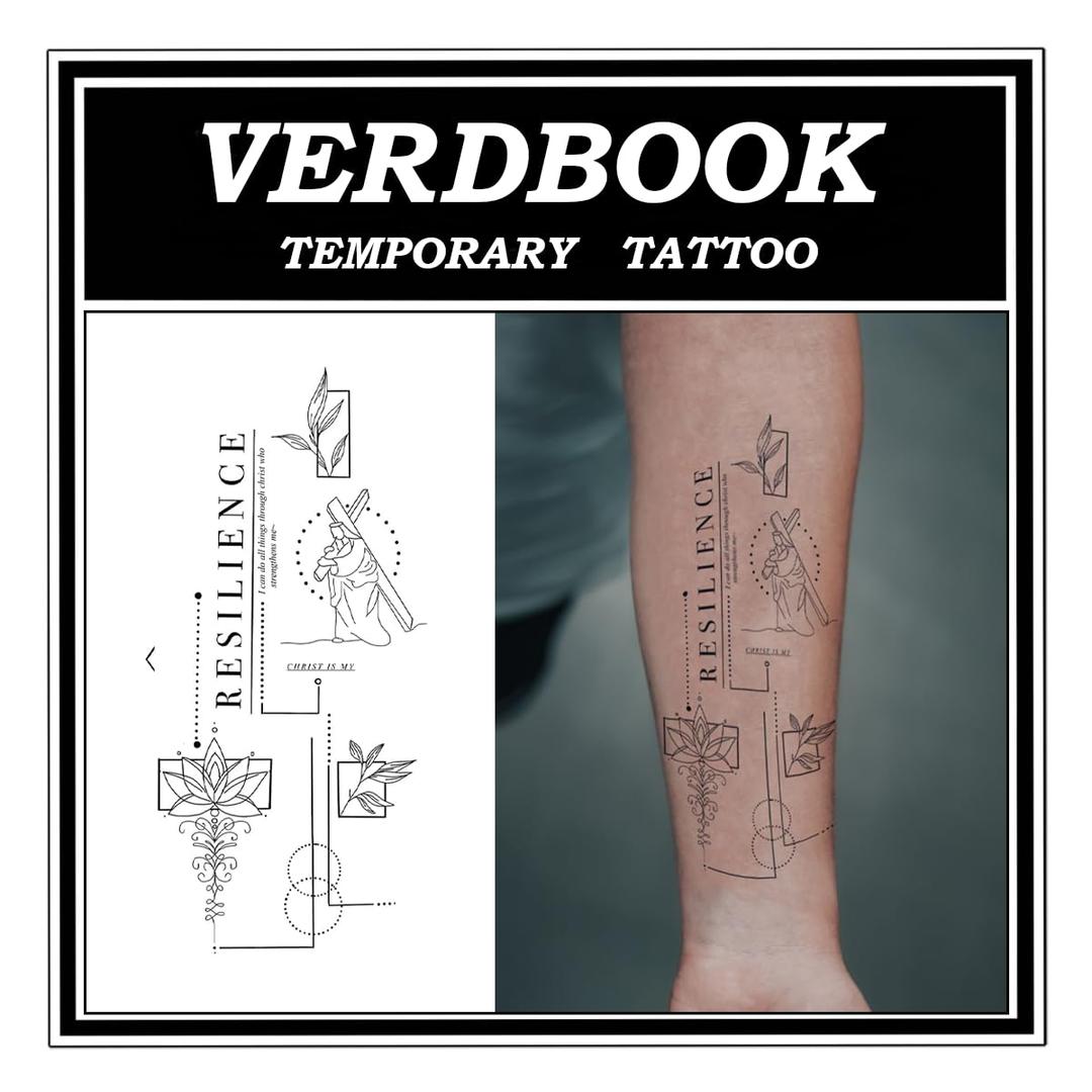 2 Sheets Waterproof Temporary Tattoo Last 7-15 Days, Scripture Pillar | Semi Permanent Tattoos30s Apply Realistic Body Stickers for Beach Parties Festival Daily Wear, Fake Tattoo for Women & Men