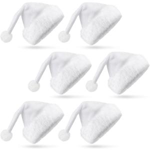 Geyoga 6 Piece Christmas Hat Xmas Santa Claus Hats Plush Santa Hats Adult for Christmas Festive Holiday Party Supplies (White)