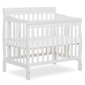 Dream On Me Aden 4-in-1 Convertible Mini Baby Crib, GREENGUARD Gold & BSA Certified, Sustainable Pinewood, Non-Toxic Finish, 3 Mattress Heights, Converts to Mini Day & Twin-Size Bed - White