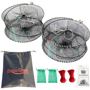 BasicGear Crab Trap Bait Lobster Crawfish Shrimp Portable Folded Cast Net Collapsible Fishing Traps Nets Fishing Accessories 45 * 20cm (17.71inx7.87in)