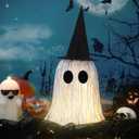 Halloween Decorations Indoor 12 Inch Light up Boho Ghost Decorations with Witch Hat Large Spooky Tabletop Decor for Halloween Table Centerpieces Mantel Windowsill Shelf Decor