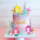 Princess Mermaid Cake Topper Under the Sea Mermaid Starfish Seaweed Cake Toppers Decorations for Summer Seashell Tail Girls Bithday Party Baby Shower, Pack of 2  