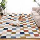 Super Soft Rug for Bedroom, 5x7 Ft Rainbow Area Rug Classic Checkered Shaggy Rug Anti-Skid High Pile Soft Fluffy Fuzzy Carpet for Living Room Bedroom Kids Room Nursery, Dorm Home Decor (6'8" x 5' (Rectangular))